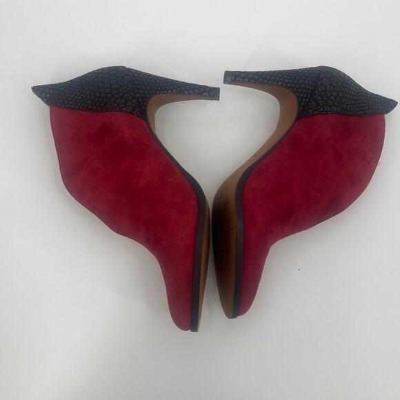 Linea Paolo Suede Booties 7.5M Red Snake Heel Y2K Party Pointed Toe Chic Ankle - Picture 5 of 9
